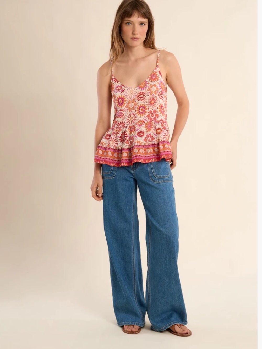 Molly Bracken Melissa Boho print peplum tank top, flattering!, sz S, nwt cute!